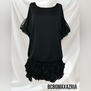 BCBGMAXAZRIA Women's S Ruffled Hem Cocktail Dress Black Retro Whimsigoth‎ Party